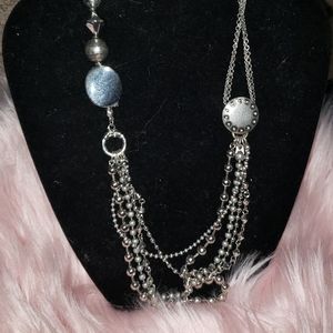 Chicos layered 24" w/4"ext blue / silvertone necklace Medallion NWT